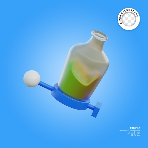 PSD copo de suspensão de garrafa de vidro química ilustração 3d