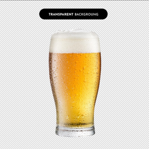Copo isolado realista de cerveja com gotas de xícara com cerveja em fundo branco copo de cerveja isolado
