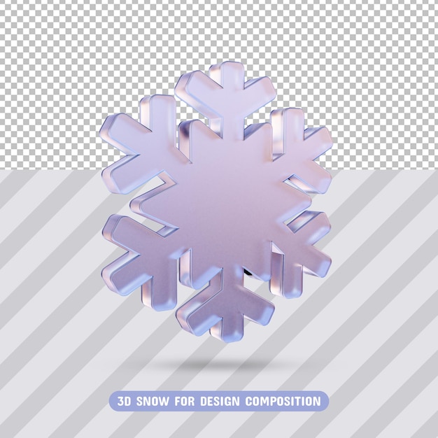 Copo de nieve de cristal 3D en renderizado 3D aislado