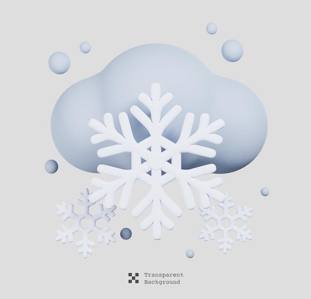 Copo de nieve con nube aislada. Concepto de icono de símbolo de año nuevo e invierno. Ilustración de procesamiento 3D