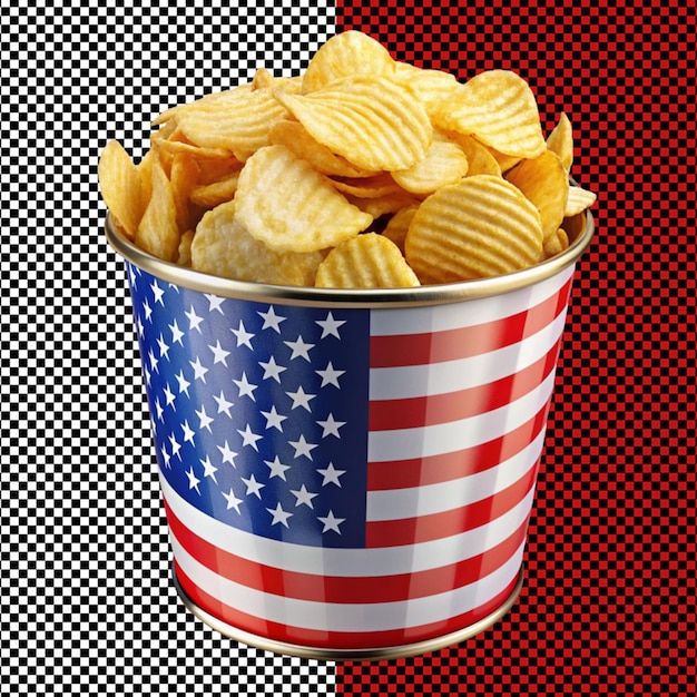 PSD copo patriótico de batatas fritas com desenho de bandeira americana isolado em fundo transparente