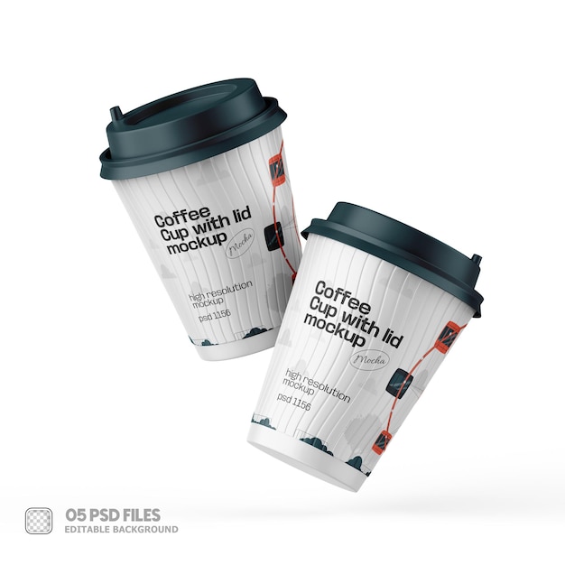 Coppa da caffè riutilizzabile con coperchio Mockup vista ravvicinata