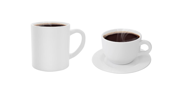Coppa di caffè bianca realistica con sfondo trasparente di fumo