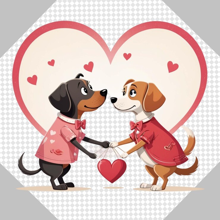 PSD coppia di cani romantici clipart perfetti per il giorno di san valentino