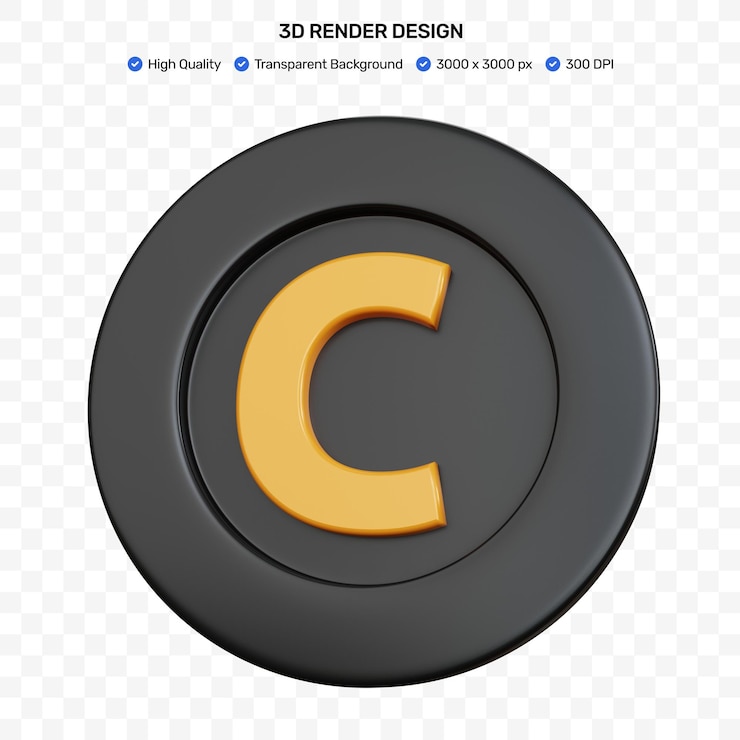 PSD copyright de icono negro de renderizado 3d aislado