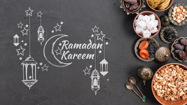 Copyspace-modell mit ramadan-konzept