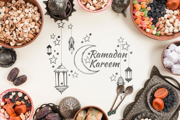 Copyspace-modell mit ramadan-konzept