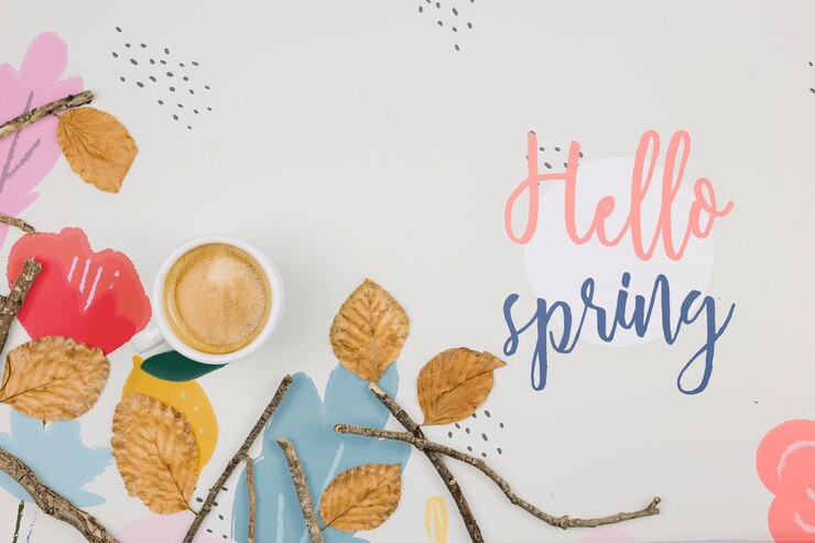 PSD copyspace piatta laici con il concetto di primavera