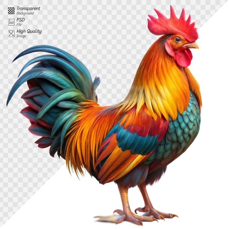 PSD un coq coloré sur un fond transparent