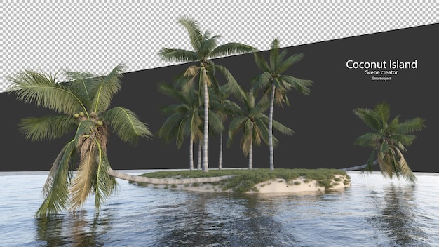 PSD coqueiro em renderização 3d isolado na ilha