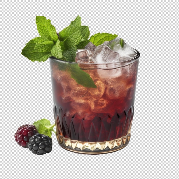 Coquetel blackberry mint julep isolado em fundo transparente generative ai