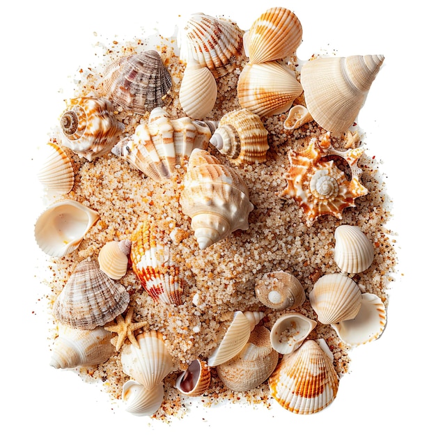 PSD des coquillages dans un tas de sable, vue du haut