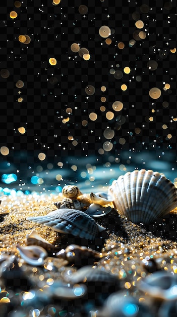 PSD coquilles sur le sable avec un fond noir