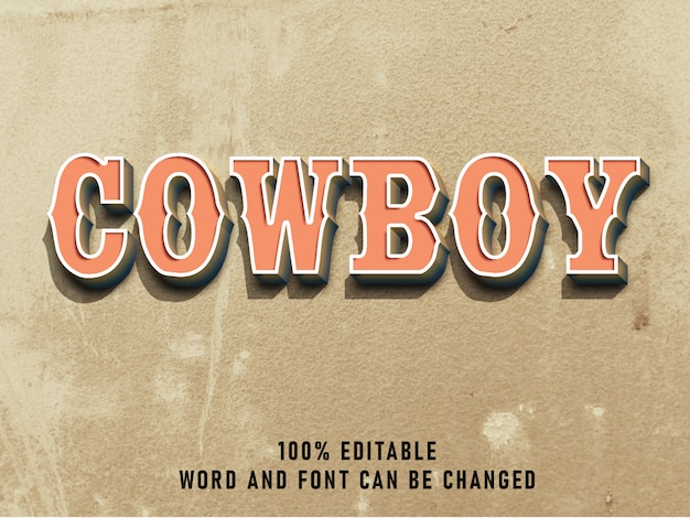 PSD cor de efeito de estilo vintage de texto de vaqueiro com estilo grunge retrô