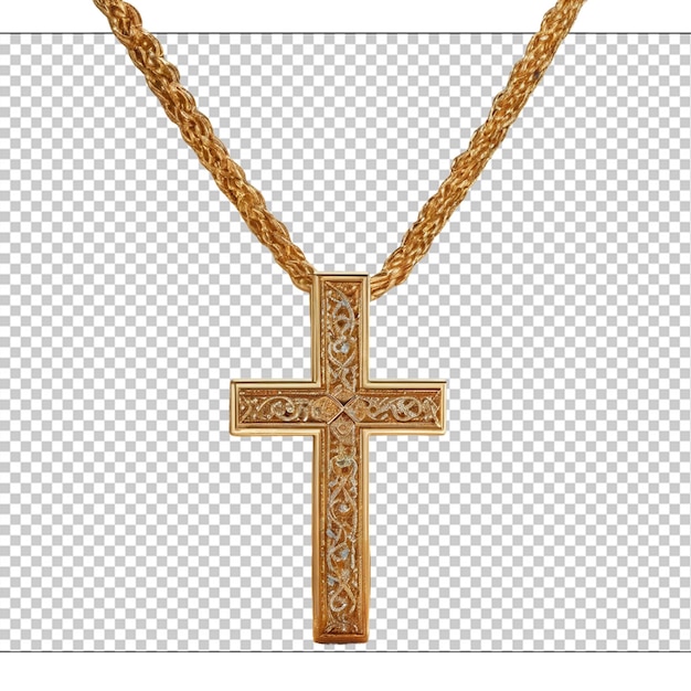 PSD cor dourada da corrente com o sinal da cruz cristã
