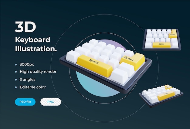 PSD cor editável da ilustração do teclado de renderização 3d