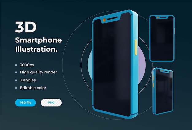 PSD cor editável de ilustração de smartphone de renderização 3d