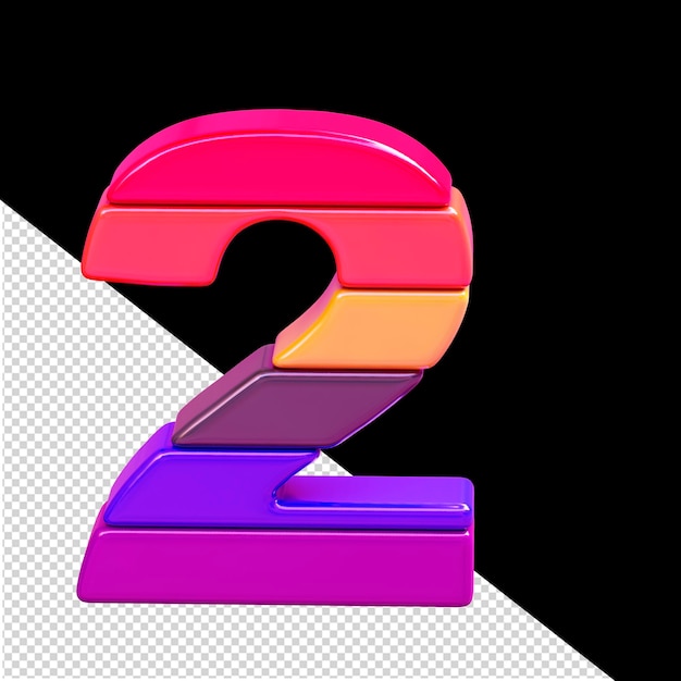 PSD cor símbolo 3d feito de blocos horizontais número 2