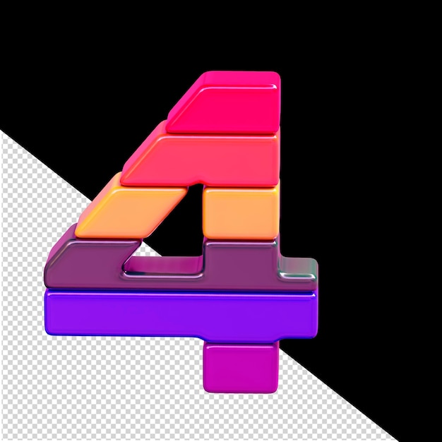 PSD cor símbolo 3d feito de blocos horizontais número 4