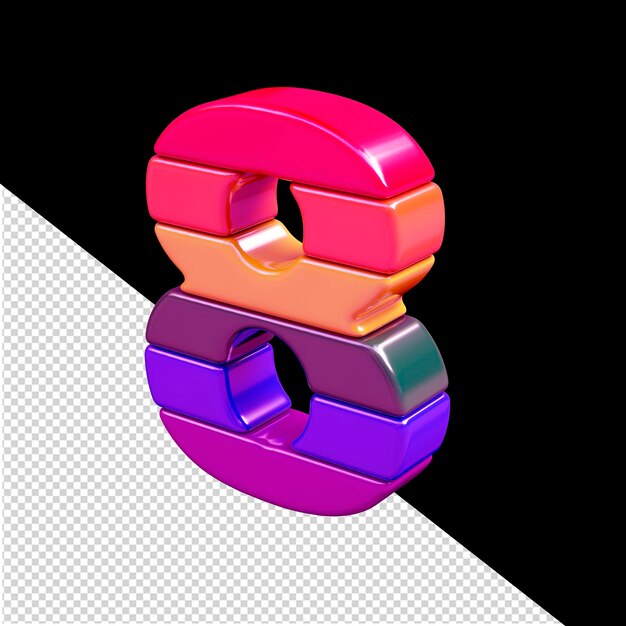 Cor símbolo 3d feito de blocos horizontais número 8