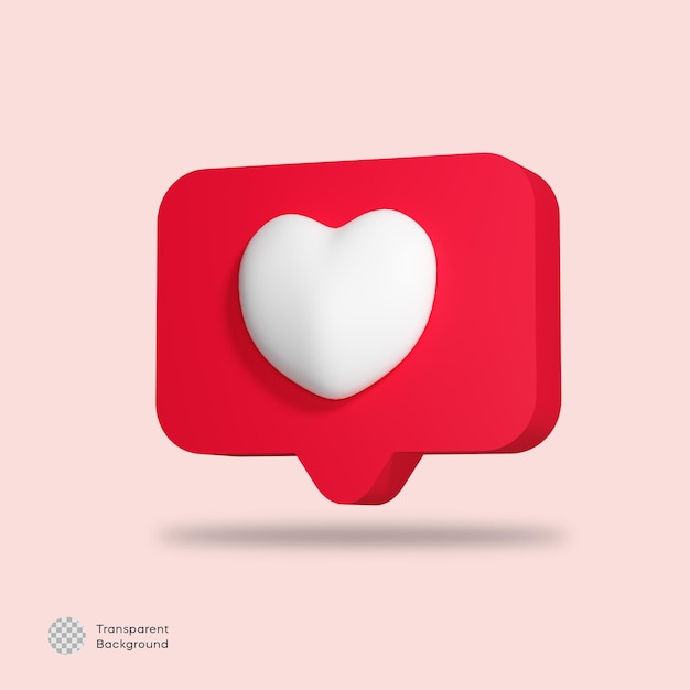 PSD coração 3d com ilustração de notificação de bolha