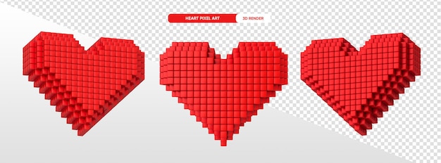 PSD coração amor vermelho em pixel art 3d renderizar fundo transparente