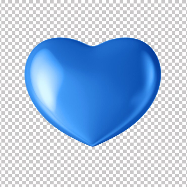 PSD coração azul metálico 3d com fundo transparente