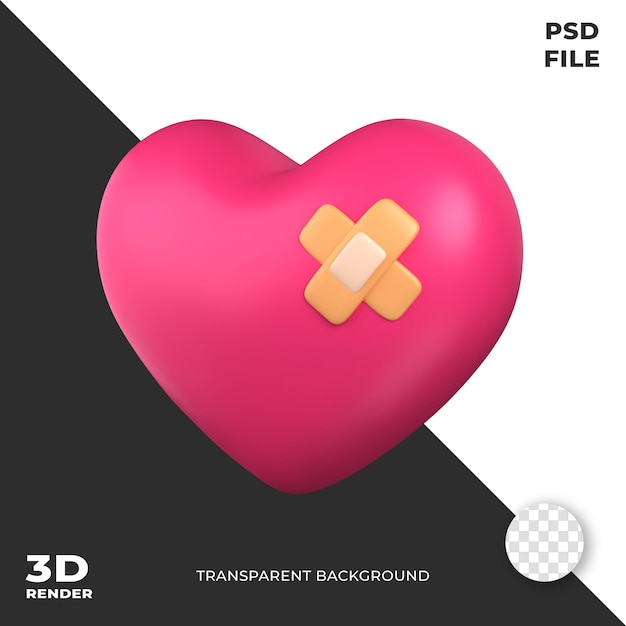 PSD coração com bandage valentine ícone 3d