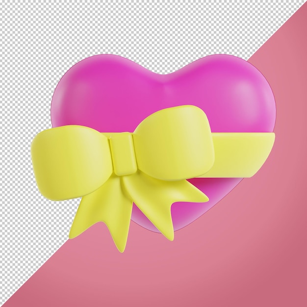 Coração com ilustração de renderização 3d de emoji de fita