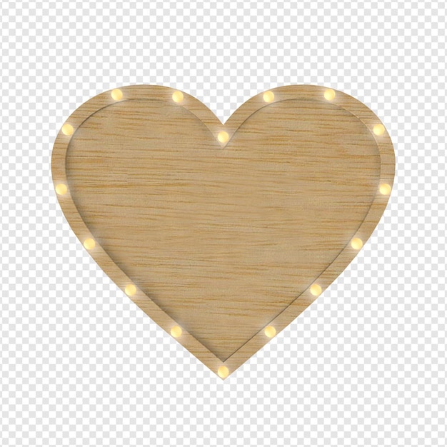 Coração com luzes 3d de madeira