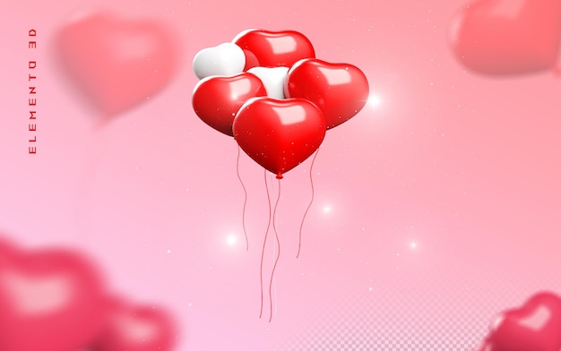 PSD coração de balão 3d dia dos namorados