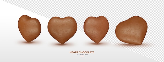 PSD coração de chocolate realista em 3d renderiza fundo isolado transparente