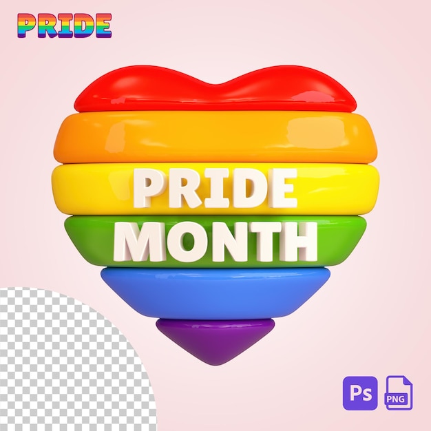Coração listrado de arco-íris isolado em um fundo transparente para a celebração do mês do Orgulho LGBTQIA