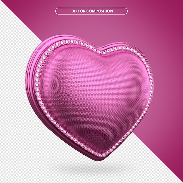 Coração rosa com renderização de diamantes