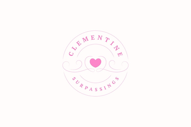 PSD coração rosa elegante com cachos bonitos círculo linha mínima modelo de design de logotipo para amor noiva