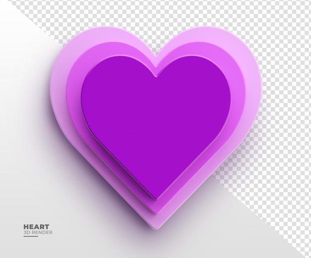 PSD coração roxo em renderização 3d com fundo transparente