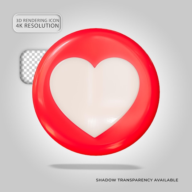 Coração vermelho, amor, reação, mídia social, ícone, isolado, 3d, render, ilustração