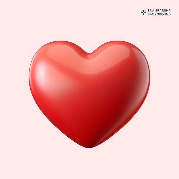 Coração vermelho brilhante 3D para romance e amor