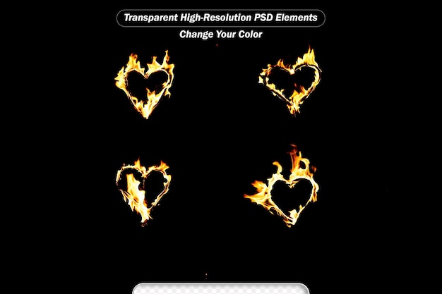 PSD corações de fogo em fundo preto