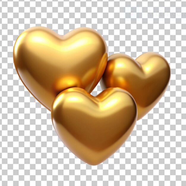 PSD corações dourados 3d em fundo transparente