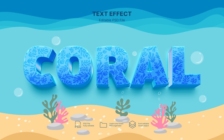 PSD coral  text effect