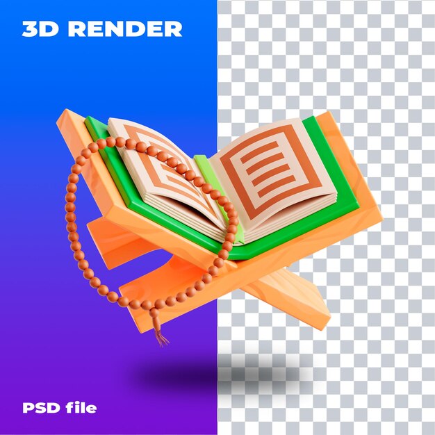 Corano e tasbih icona 3D rendering 3d PSD ad alta risoluzione Ramadan Eid