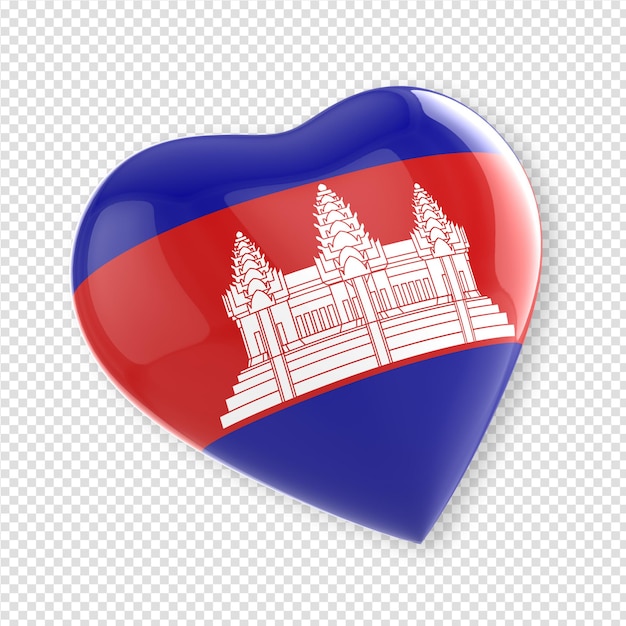 Corazón en 3D Render con bandera de Camboya