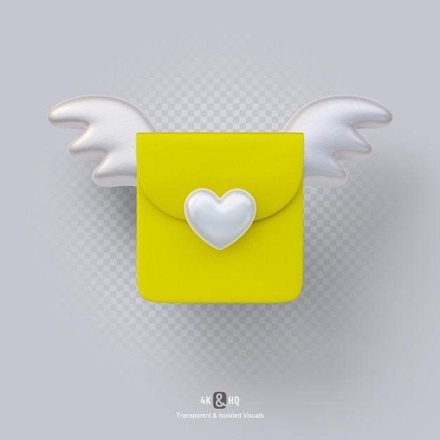 PSD corazón 3d con un sobre de carta de amor