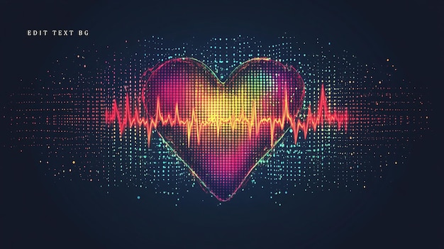 Corazón abstractamente colorido con onda de pulso digital