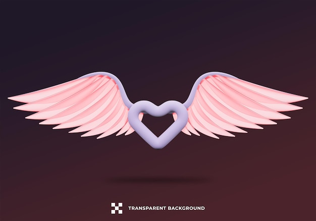 Corazón con alas de ángel 3d render