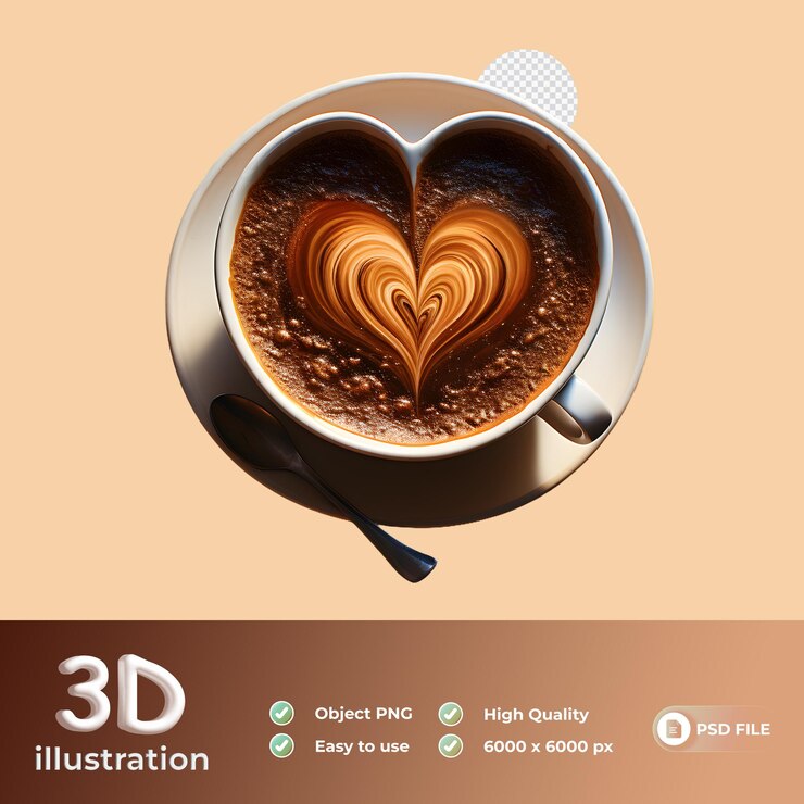 PSD el corazón amante del café suave suave iluminación sólo png premium psd