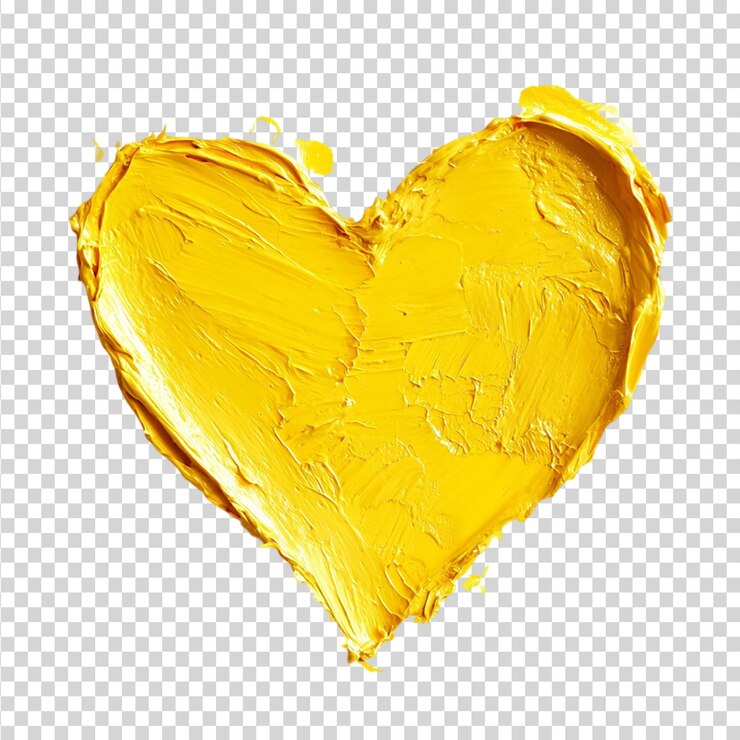PSD corazón amarillo aislado sobre un fondo transparente