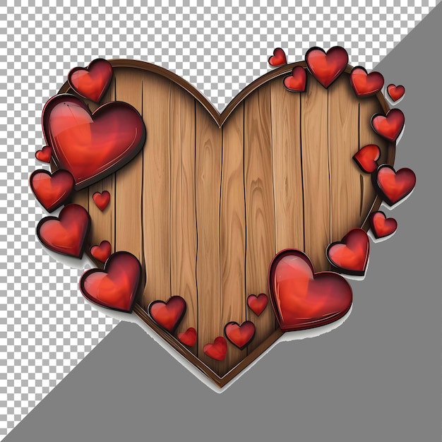 PSD el corazón del amor tablas de carteles de madera maqueta estilo pegatina fondo transparente ai generado