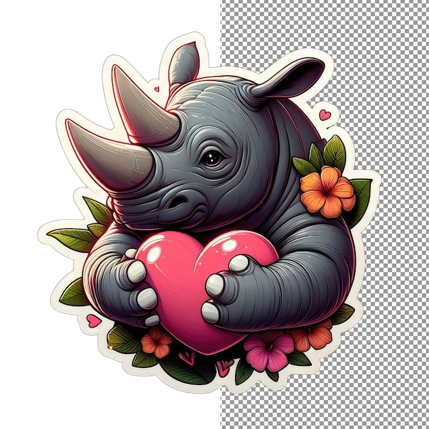 PSD el corazón en el amoroso adhesivo de regalo del rinoceronte de cuerno